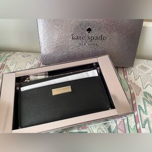 kate spade black leather wristlet wallet